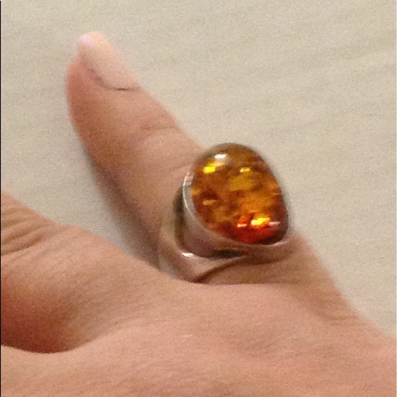 Large Amber Artisan Vintage Ring OOAK Adjustable - Picture 2 of 8